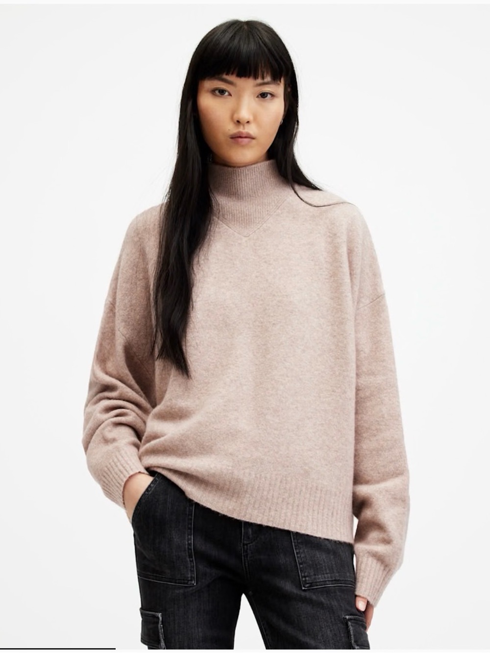 🆕 ALL SAINTS ASHA High Neck Sweater Oversized Turtleneck Boxy Crop